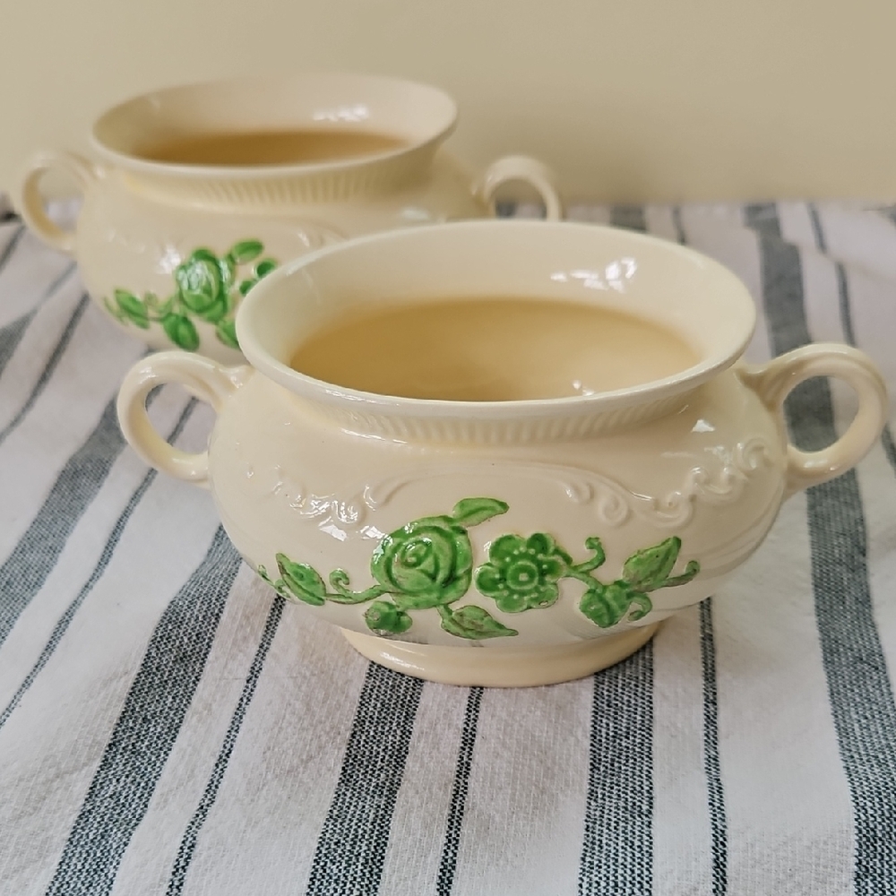 Homer Laughlin Green Rose Oven Serve Bowls  - Set of 2